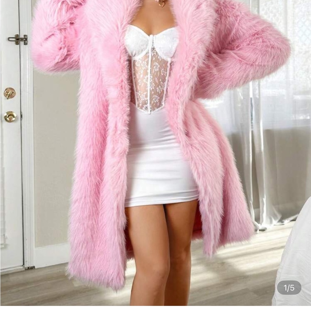 SHEIN Pink Faux Fur Coat for Women